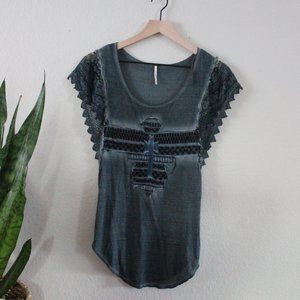 Free People Eagle Lace Sleeve Top